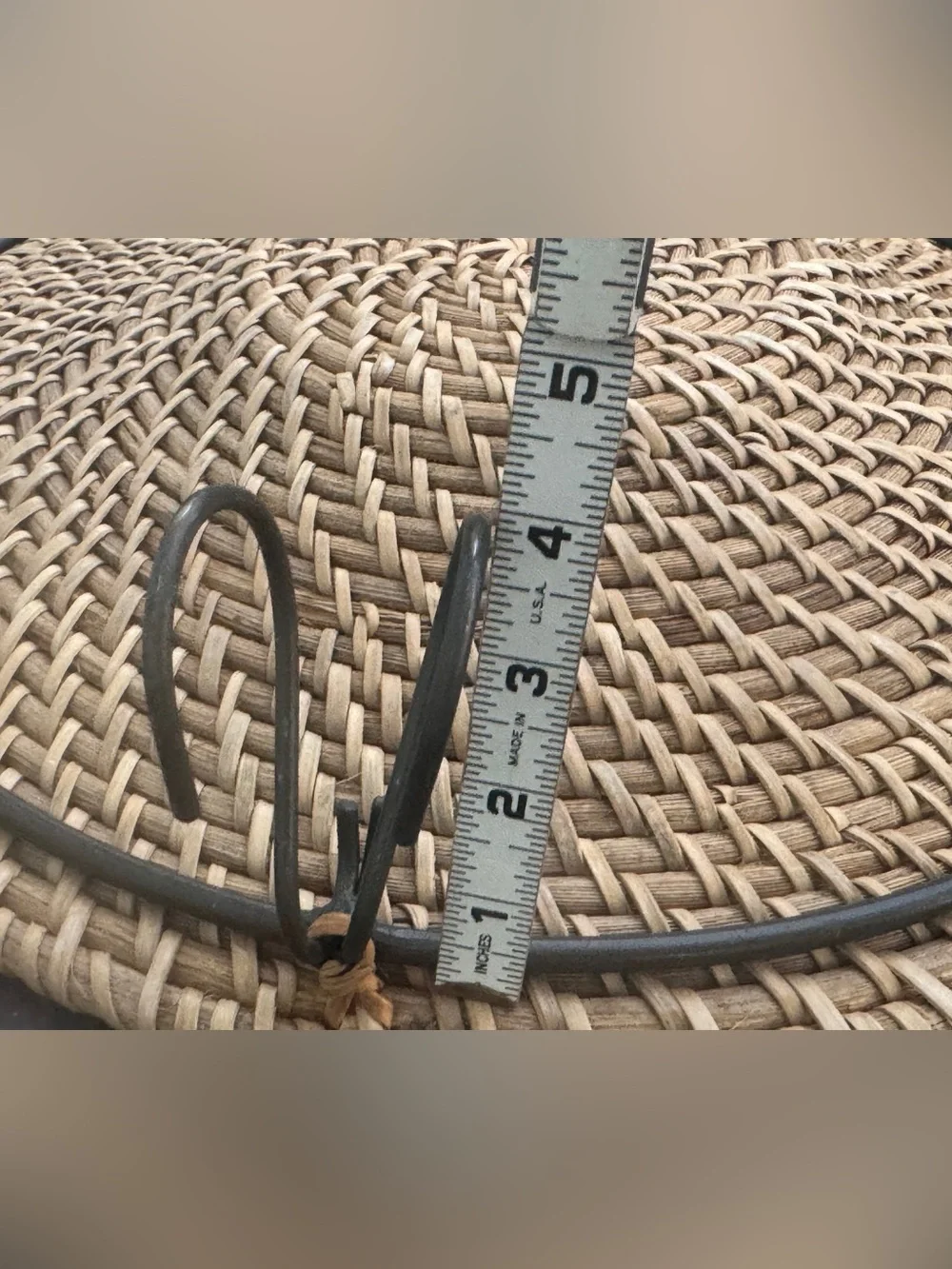 Woven Rustic Decorative Basket Tray in Natural Beige w/ Black Metal Legs